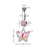 Double Jeweled Enamel & CZ Butterfly Belly Button Ring
