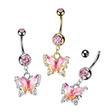 Double Jeweled Enamel & CZ Butterfly Belly Button Ring