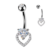 Prong Set Heart CZ & Pave Heart Belly Button Ring