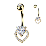 Prong Set Heart CZ & Pave Heart Belly Button Ring