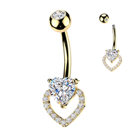 Prong Set Heart CZ & Pave Heart Belly Button Ring