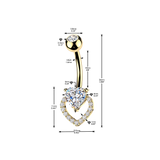 Prong Set Heart CZ & Pave Heart Belly Button Ring