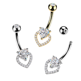Prong Set Heart CZ & Pave Heart Belly Button Ring