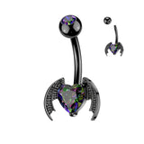 Bat Wings & Heart CZ Center Belly Button Ring