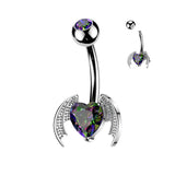 Bat Wings & Heart CZ Center Belly Button Ring