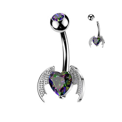 Bat Wings & Heart CZ Center Belly Button Ring