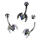 Bat Wings & Heart CZ Center Belly Button Ring