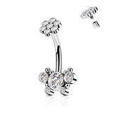 5 CZ Butterfly and Ball Cluster Internally Threaded CZ Belly Button Ring