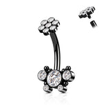 5 CZ Butterfly and Ball Cluster Internally Threaded CZ Belly Button Ring