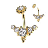 Bezel Set CZ & Ball Cluster And Beaded Ball Belly Ring