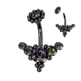 Bezel Set CZ & Ball Cluster And Beaded Ball Belly Ring