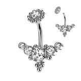 Bezel Set CZ & Ball Cluster And Beaded Ball Belly Ring