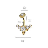 Bezel Set CZ & Ball Cluster And Beaded Ball Belly Ring