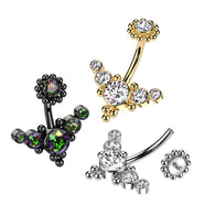 Bezel Set CZ & Ball Cluster And Beaded Ball Belly Ring