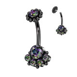 Round Bezel Set CZ & Ball Cluster And Beaded Ball Belly Ring