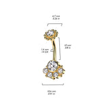 Round Bezel Set CZ & Ball Cluster And Beaded Ball Belly Ring