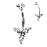 Marquise CZ Trinity Belly Button Ring With Round CZ Prong Set Top