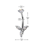 Marquise CZ Trinity Belly Button Ring With Round CZ Prong Set Top