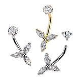 Marquise CZ Trinity Belly Button Ring With Round CZ Prong Set Top