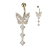 CZ Butterfly With 3 Round CZ Dangle Belly Button Navel Rings