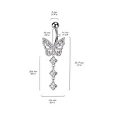 CZ Butterfly With 3 Round CZ Dangle Belly Button Navel Rings