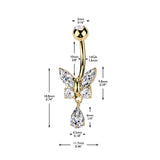 CZ Butterfly With Tear Drop CZ Dangle Belly Button Navel Rings