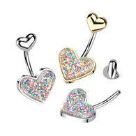316L Surgical Steel Glitter Heart Belly Ring