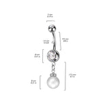 Double Jeweled Gem With Pearl Dangle Belly Button Ring