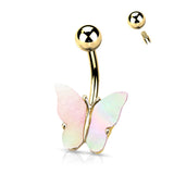 Shell Covered Butterfly Navel Belly Button Ring