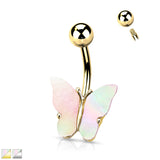 Shell Covered Butterfly Navel Belly Button Ring