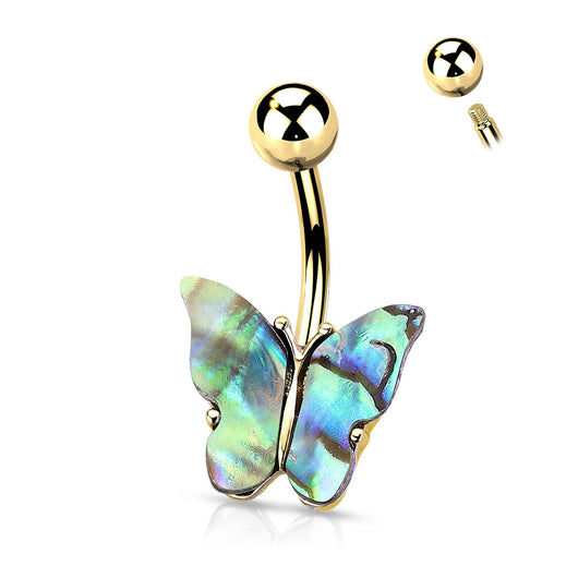 Abalone Shell Covered Butterfly Navel Belly Button Ring