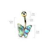 Abalone Shell Covered Butterfly Navel Belly Button Ring