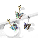 Abalone Shell Covered Butterfly Navel Belly Button Ring