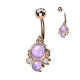 Surgical Steel Belly Ring With Double Opal & Round CZ