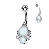 Surgical Steel Belly Ring With Double Opal & Round CZ