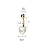 Surgical Steel Belly Ring With Double Pearl & CZ Horseshoe