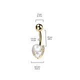 Surgical Steel Belly Ring With Double Pearl & CZ Horseshoe