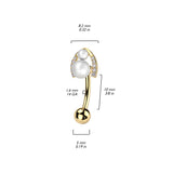 Surgical Steel Belly Ring With Double Pearl & CZ Horseshoe
