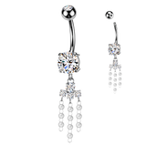 Prong Set CZ & Pearl Chandelier Dangle Belly Button Ring