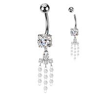 Prong Set CZ & Pearl Chandelier Dangle Belly Button Ring