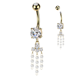 Prong Set CZ & Pearl Chandelier Dangle Belly Button Ring