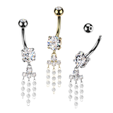 Prong Set CZ & Pearl Chandelier Dangle Belly Button Ring