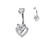 Internally Threaded Prong Set Heart CZ Belly Button Ring