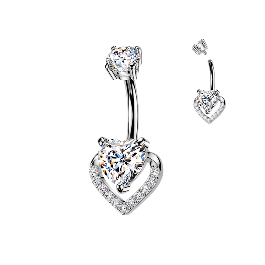 Internally Threaded Prong Set Heart CZ Belly Button Ring