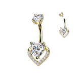 Internally Threaded Prong Set Heart CZ Belly Button Ring