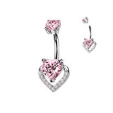 Internally Threaded Prong Set Heart CZ Belly Button Ring