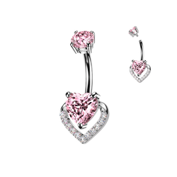 Internally Threaded Prong Set Heart CZ Belly Button Ring
