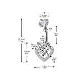 Internally Threaded Prong Set Heart CZ Belly Button Ring
