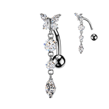 Butterfly CZ Dangle Top Down Reverse Belly Button Ring