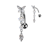 Butterfly CZ Dangle Top Down Reverse Belly Button Ring